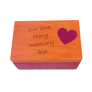 Ξύλινο χειροποίητο "our love story" memory box - Κόκκινο/Πορτοκαλί- 30*20*13,5εκ. - 4
