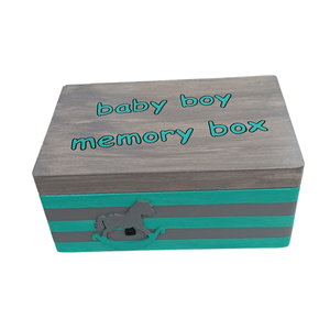 Ξύλινο χειροποίητο Baby Boy Memory Box - Μέντα/Γκρι- 30*20*13,5εκ.