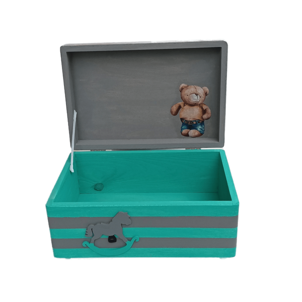 Ξύλινο χειροποίητο Baby Boy Memory Box - Μέντα/Γκρι- 30*20*13,5εκ. - 5