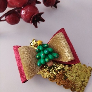 Κλιπ μαλλιών"Christmas tree" - ύφασμα, βελούδο, χριστουγεννιάτικα δώρα, hair clips - 2