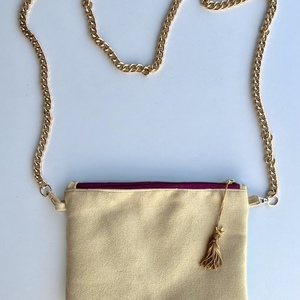 Τσάντα/purse ώμου με αλυσίδα μπεζ - ύφασμα, ώμου, all day, μικρές