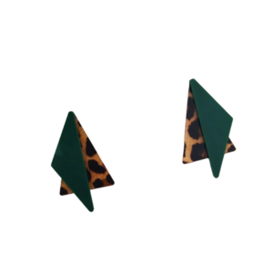 Σκουλαρίκι γεωμετρικο τριγωνο πρασινο - μακριά, καρφωτά, μικρά, plexi glass, boho