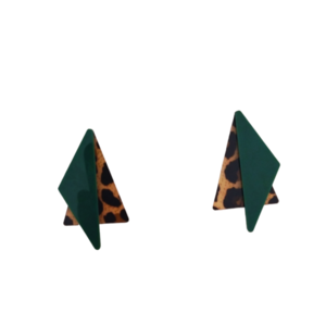 Σκουλαρίκι γεωμετρικο τριγωνο πρασινο - μακριά, καρφωτά, μικρά, plexi glass, boho - 2