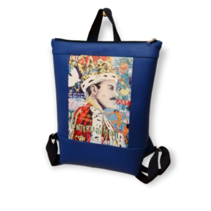 Backpack The King of Queen, μπλε ρουά δερματίνη, 35*30*9 - πλάτης, all day, δερματίνη, Black Friday, δώρα για γυναίκες - 2