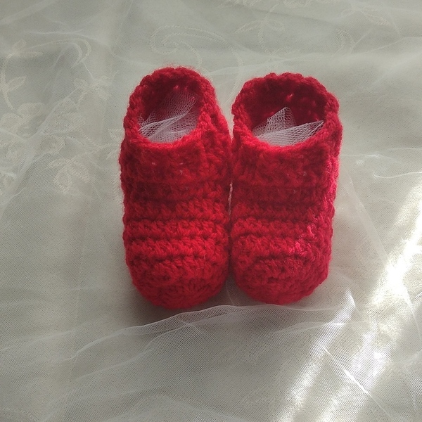 Χειροποίητα Πλεκτά βρεφικά κόκκινα καλτσάκια για αγόρι ή κορίτσι 6-9 μηνών - κορίτσι, αγόρι, δώρα για μωρά, βρεφικά ρούχα - 3