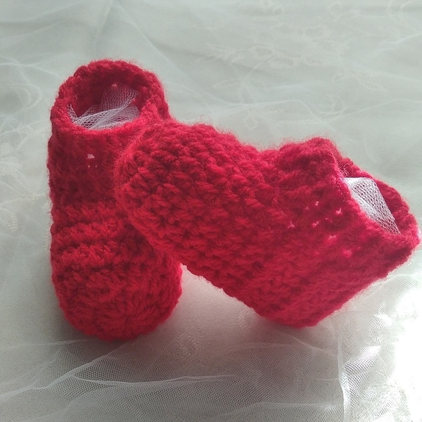 Χειροποίητα Πλεκτά βρεφικά κόκκινα καλτσάκια για αγόρι ή κορίτσι 6-9 μηνών - κορίτσι, αγόρι, δώρα για μωρά, βρεφικά ρούχα - 4