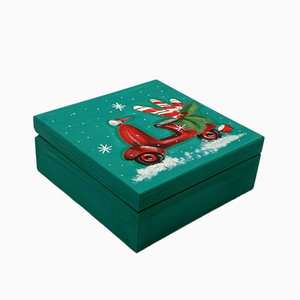 Χριστουγεννιατικο κουτί ξύλινο βέσπα κόκκινη 13x 13 - ξύλο, vintage, ζωγραφισμένα στο χέρι, διακοσμητικά