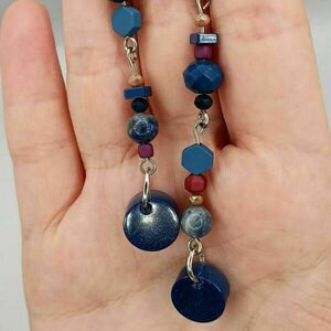 Autumn blue earrings με ημιπολύτιμες χάντρες - μπλε - γυαλί, αιματίτης, ατσάλι, boho, κρεμαστά - 4