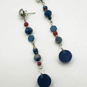Autumn blue earrings με ημιπολύτιμες χάντρες - μπλε - γυαλί, αιματίτης, ατσάλι, boho, κρεμαστά - 5
