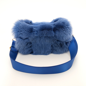 Μπλε royal χειροποίητη γούνινη τσάντα - δέρμα, ώμου, all day, μέσης, μικρές