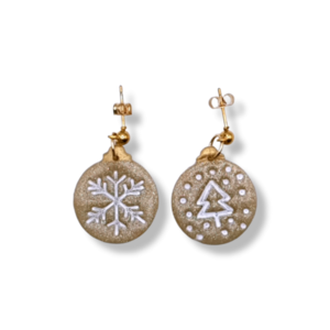 "Christmas Gold Ornaments " I Χειροποίητα κρεμαστά σκουλαρίκια από πολυμερικό πηλό - 3,5 cm - χρώμα χρυσό - πηλός, μικρά, κρεμαστά, καρφάκι, φθηνά