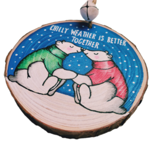Χριστουγεννιάτικο προσωποποιημένο ξύλινο στολίδι 9 εκ. για ζευγάρι - ξύλο, ζωγραφισμένα στο χέρι, στολίδια, προσωποποιημένα, ζευγάρι - 2