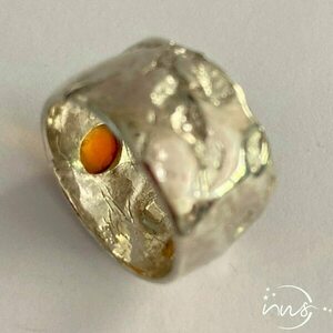 Χειροποίητο ασημένιο δαχτυλίδι φαρδύ με πέτρα καπουσόν και ιδιαίτερη υφή. - ημιπολύτιμες πέτρες, ασήμι 925, boho, μεγάλα, δώρα για γυναίκες - 5