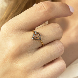 Minimal δακτυλίδι με σχέδιο διαμάντι. Ασήμι 925, Επίχρυσο. One Size - επιχρυσωμένα, ασήμι 925, γεωμετρικά σχέδια, βεράκια, αυξομειούμενα - 3