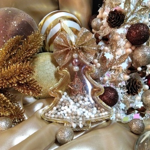 Γούρι 2024 ακρυλική μπάλα σε σχήμα δέντρου χρυσό-λευκό 13,5×10×4,5cm - plexi glass, χριστουγεννιάτικα δώρα, γούρια, πρωτοχρονιά, δέντρο - 4