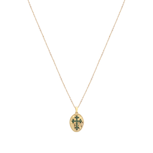 Ατσάλινο Κολιέ Σταυρός με Πράσινα Ζιργκόν - charms, επιχρυσωμένα, σταυρός, κοντά, ατσάλι