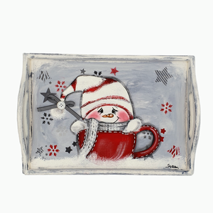 Χριστουγεννιάτικος δίσκος σερβιρίσματος snowman 30x21cm - ξύλο, ζωγραφισμένα στο χέρι, σπίτι, είδη κουζίνας