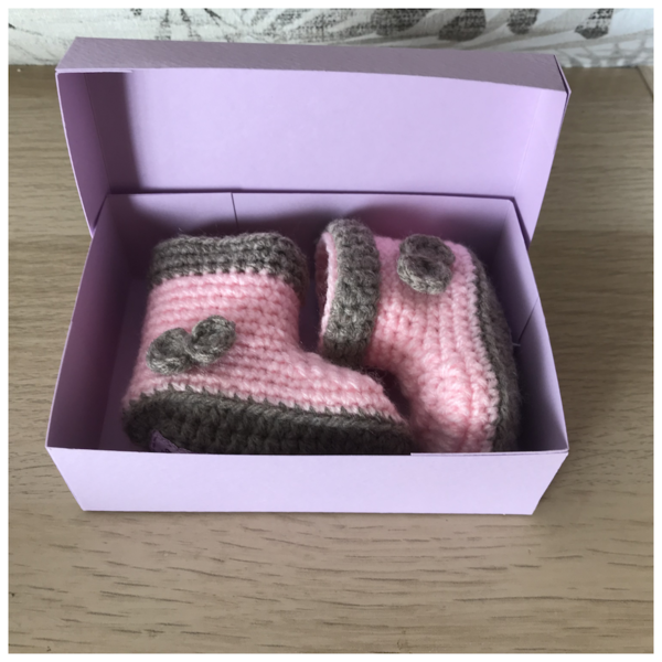 πλεκτά μποτάκια με φιόγκο, greige & ροζ 8,5 x 4 x 6 εκ - κορίτσι, δώρο για νεογέννητο - 3