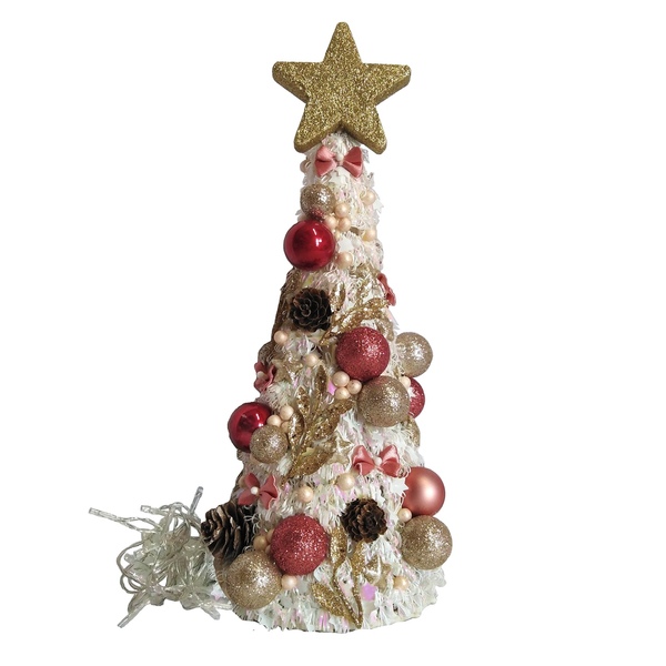 Χριστουγεννιάτικο δέντρο στολισμένο σαμπανί-σάπιο μήλο με λαμπάκια 35×14cm - χριστουγεννιάτικο δέντρο, διακοσμητικά, χριστούγεννα, πρωτοχρονιά, δέντρο