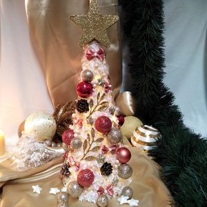 Χριστουγεννιάτικο δέντρο στολισμένο σαμπανί-σάπιο μήλο με λαμπάκια 35×14cm - χριστουγεννιάτικο δέντρο, διακοσμητικά, χριστούγεννα, πρωτοχρονιά, δέντρο - 2