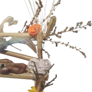 Μινιατούρα παγκάκι από μπαμπού και αποξηραμένα λουλούδια και παμπαςυφασμάτινα χειροποίητα λουλούδια. - boho, διακοσμητικά, πρακτικό δωρο - 2