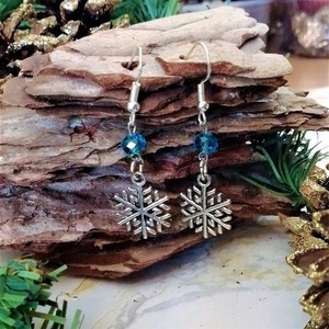 Χριστουγεννιάτικα σκουλαρίκια κρεμαστά με χιονονιφάδα, 5εκ. - μέταλλο, μαμά, κοσμήματα, χιονονιφάδα, χριστουγεννιάτικα δώρα - 4