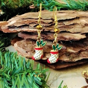 Χριστουγεννιάτικα σκουλαρίκια κρεμαστά, μπότα Άη Βασίλη με σμάλτο, 5,5εκ. - μέταλλο, μαμά, κοσμήματα, χριστουγεννιάτικα δώρα - 4