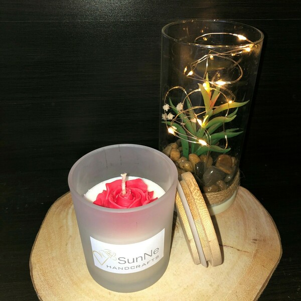 Φυτικό κερί σόγιας με λουλούδι σε δοχείο - κερί, αρωματικά κεριά - 2