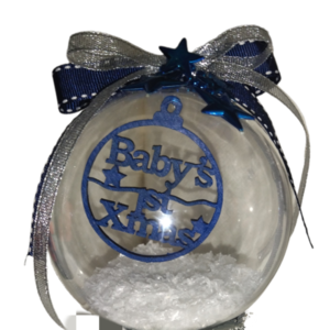 Χριστουγεννιάτικη Μπάλα plexi glass 10cm "Τα πρώτα Χριστούγεννα του μωρού σας"σε ροζ - ξύλο, plexi glass, στολίδια, μπάλες - 3