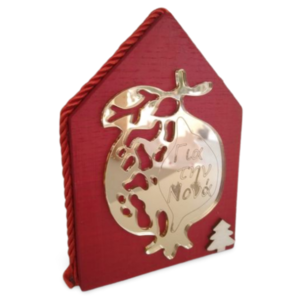 Ξύλινο Κόκκινο Σπιτάκι με plexiglass για Καλή Χρονιά 10*13cm - ξύλο, νονά, plexi glass, ρόδι, γούρια