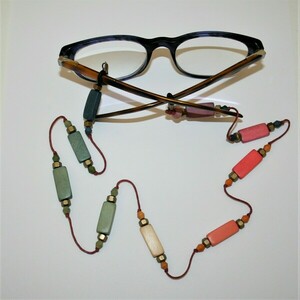 Κορδόνι γυαλιών, ξύλινες-χάντρες πολύχρωμες μικρές και μακρόστενες, μπρούτζινες - χάντρες, κορδόνια γυαλιών - 3
