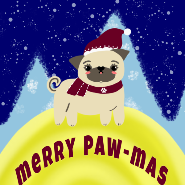 Εκτυπώσιμη ευχετήρια κάρτα Χριστουγέννων σκυλάκι - χριστουγεννιάτικα δώρα, κάρτες