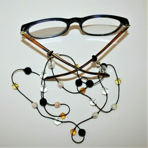 Κορδόνι γυαλιών ελαστική μαύρη σιλικόνη, πολυεδρικές γυάλινες χάντρες - χάντρες, κορδόνια γυαλιών - 3