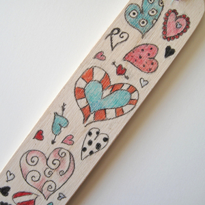 Ξύλινος σελιδοδείκτης "Καρδιές" 3Χ18 εκ. - ξύλο, ζωγραφισμένα στο χέρι, καρδιά, σελιδοδείκτες - 2