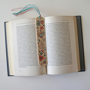 Ξύλινος σελιδοδείκτης "Καρδιές" 3Χ18 εκ. - ξύλο, ζωγραφισμένα στο χέρι, καρδιά, σελιδοδείκτες - 4