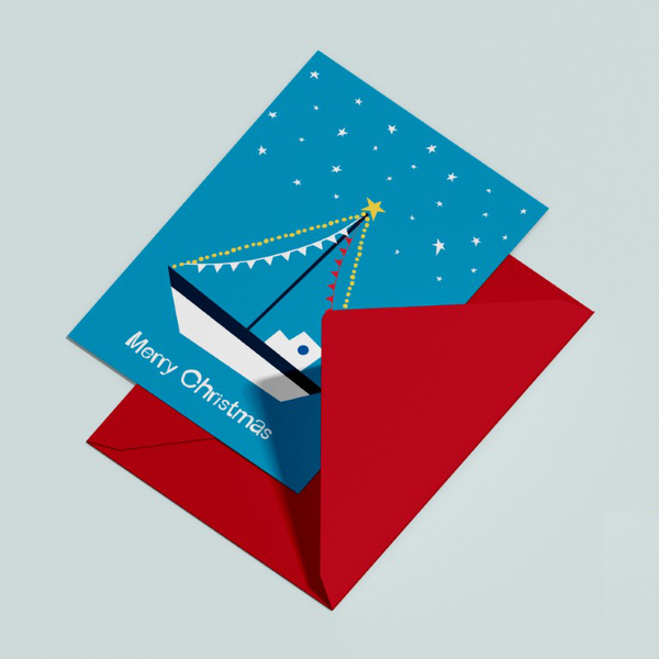 Χριστουγεννιάτικη Κάρτα ''Καραβάκι'' - χαρτί, καραβάκι, ευχετήριες κάρτες - 3