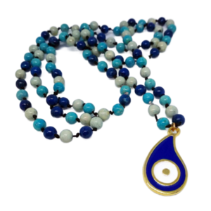 Κολιέ Ματάκι - ημιπολύτιμες πέτρες, κορδόνια, ματάκια, μπλε χάντρα