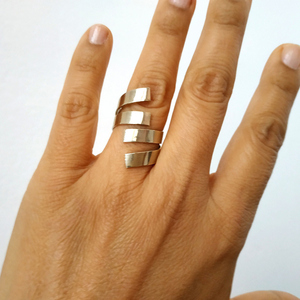 Χειροποίητο γυναικείο μακρύ ανοιχτό δαχτυλίδι από αλπακά - αλπακάς, boho, σταθερά, μεγάλα - 3