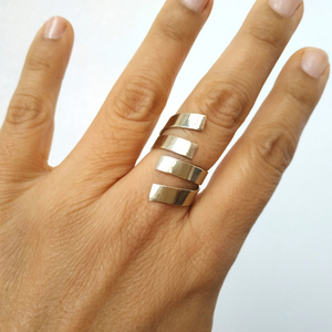 Χειροποίητο γυναικείο μακρύ ανοιχτό δαχτυλίδι από αλπακά - αλπακάς, boho, σταθερά, μεγάλα - 4