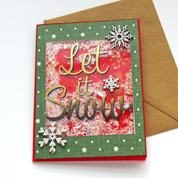 Χριστουγεννιάτικη κάρτα shaker "Let it snow" - χαρτί, ευχετήριες κάρτες