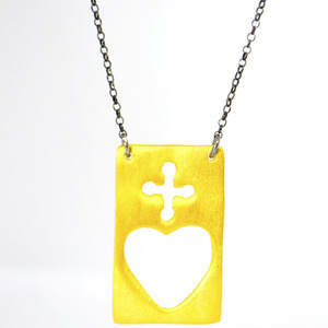 Κολιέ talisman σταυρός καρδιά ασήμι 925 επίχρυσο - charms, ασήμι 925, καρδιά, σταυρός, boho - 2