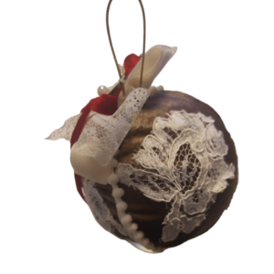 Χριστουγεννιάτικη μπάλα από δαντέλα - βελούδο, στολίδια, δέντρο, μπάλες - 2