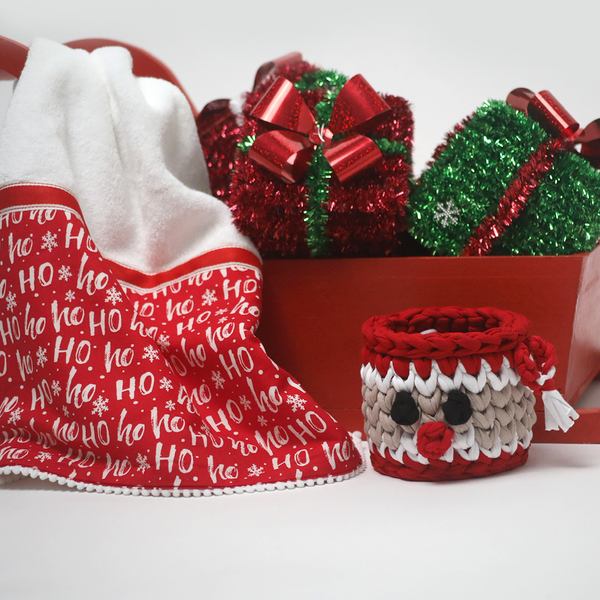 Σετ Χειροποίητη Πετσέτα 50x100cm και Πλεκτό Καλαθάκι 10x12cm - Christmas Props - ύφασμα, λευκά είδη, χριστουγεννιάτικα δώρα, πετσέτες - 3