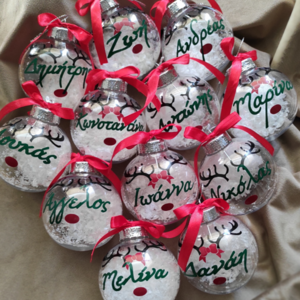 Χριστουγεννιάτικη μπάλα - στολίδι με όνομα - plexi glass, δώρα για παιδιά, προσωποποιημένα, μπάλες - 2