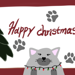 Εκτυπώσιμη ευχετήρια κάρτα Χριστουγέννων γατούλα - γάτα, χριστούγεννα