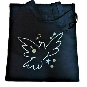 Τσάντα υφασμάτινη ζωγραφισμένη στο χέρι 37*42-bird - ύφασμα, all day, tote, δώρα για γυναίκες, φθηνές