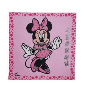 Ποντικουλα ροζ ζωγραφικη σε καμβά με το όνομα του παιδιού 20Χ20εκατ. - κορίτσι, ήρωες κινουμένων σχεδίων, προσωποποιημένα, παιδικοί πίνακες - 2