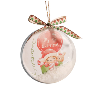 Χριστουγεννιάτικη Plexiglass μπάλα, δώρο για τα πρώτα χριστούγεννα αγοριού, διάμετρος 10cm - plexi glass, πρώτα Χριστούγεννα, στολίδια, μπάλες