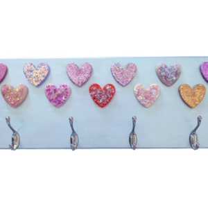 Κρεμάστρα τοίχου παιδική ξύλινη με καρδιές - καρδιά, κορίτσι, για παιδιά, κρεμάστρες