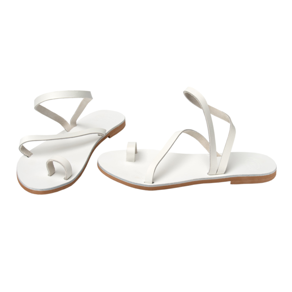 Γυναικεία σανδάλια άσπρα από δέρμα, Σανδάλια Κύθηρα - δέρμα, boho, φλατ, ankle strap - 3